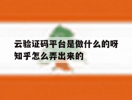 云验证码平台是做什么的呀知乎怎么弄出来的