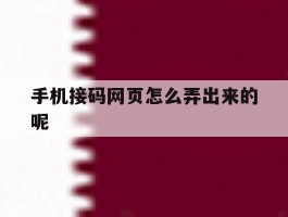 手机接码网页怎么弄出来的呢